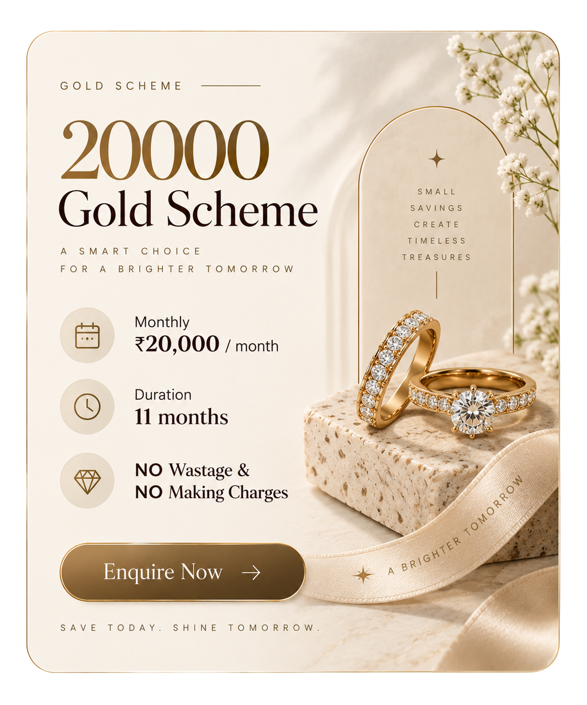 20,000 Gold Scheme &mdash; Rs 20,000 per month for 11 months, no wastage or making charges
