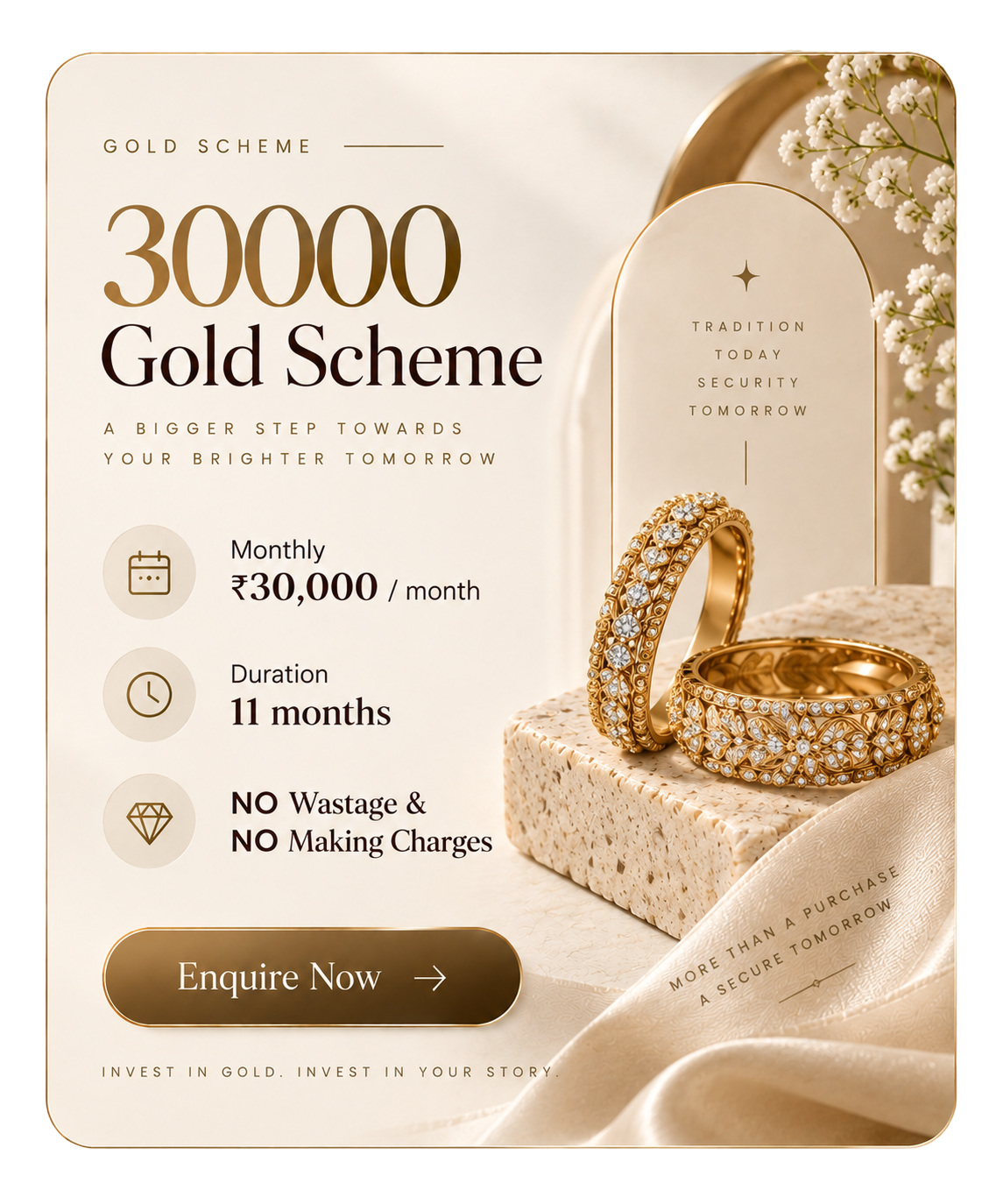30,000 Gold Scheme &mdash; Rs 30,000 per month for 11 months, no wastage or making charges